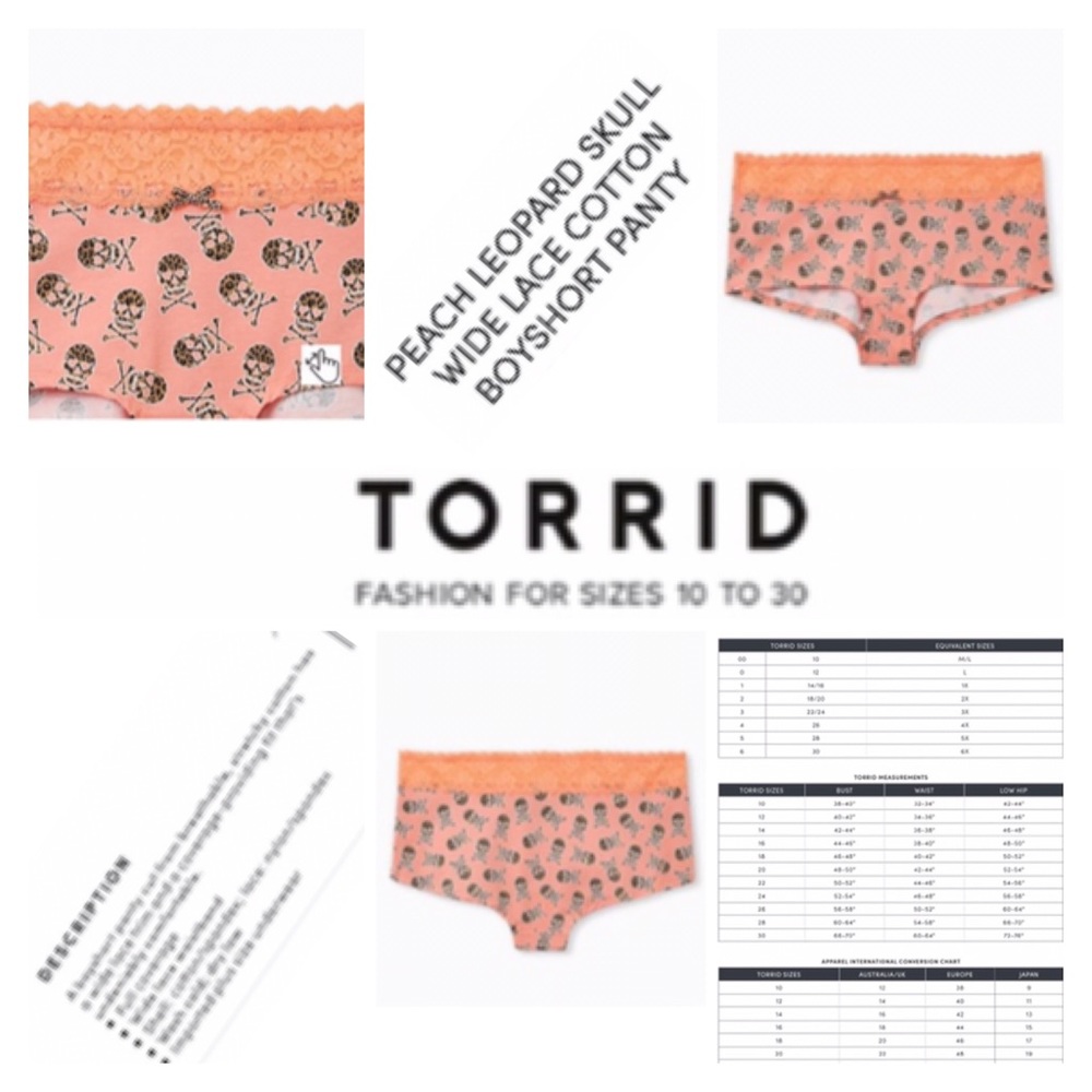 🌟🌟🌟Torrid 0 peach leopard skull lace cotton boyshort panty NWT